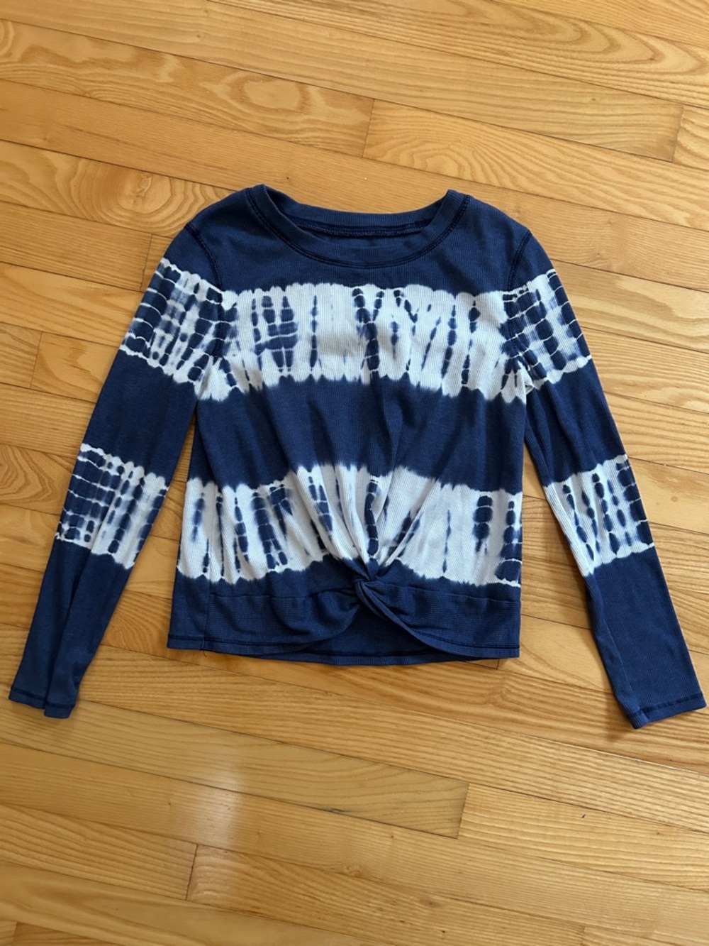 Justice Navy and White Tie-Dye Twist Front Long Sleeve Shirt